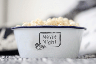 Movie Night - Engraved Enamel Snack Bowl - One Mama One Shed