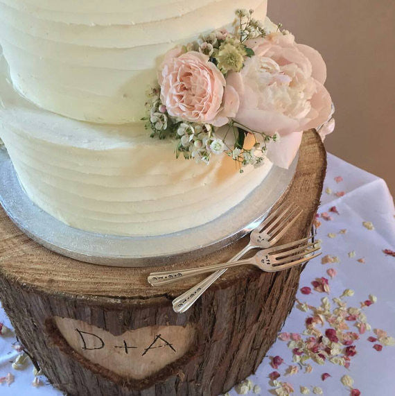 Mr and Mrs - Hand Stamped Vintage Wedding Cake Forks - One Mama One Shed