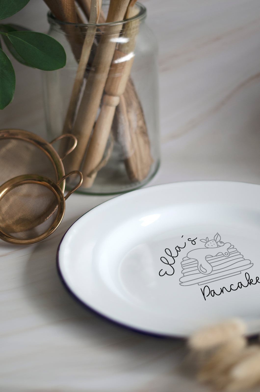 Pancake Plate - Engraved Enamel Plate - One Mama One Shed