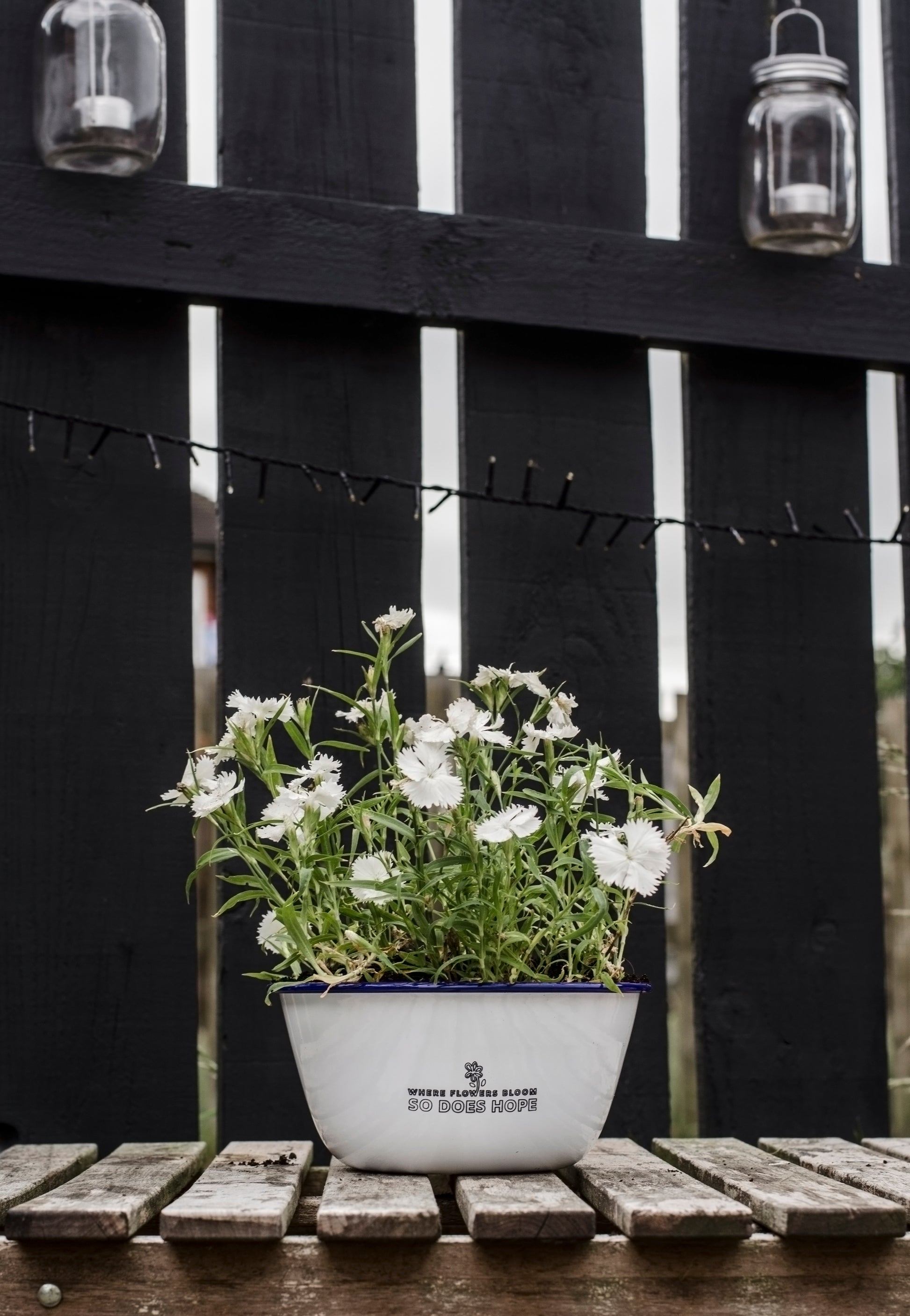 engraved plant pot Where Flowers Bloom - Engraved Enamel Planter