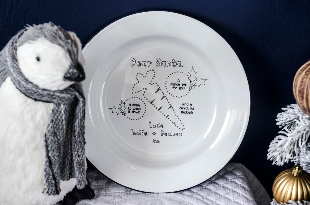 Dear Santa Plate - Engraved Enamel Christmas Eve Plate - One Mama One Shed