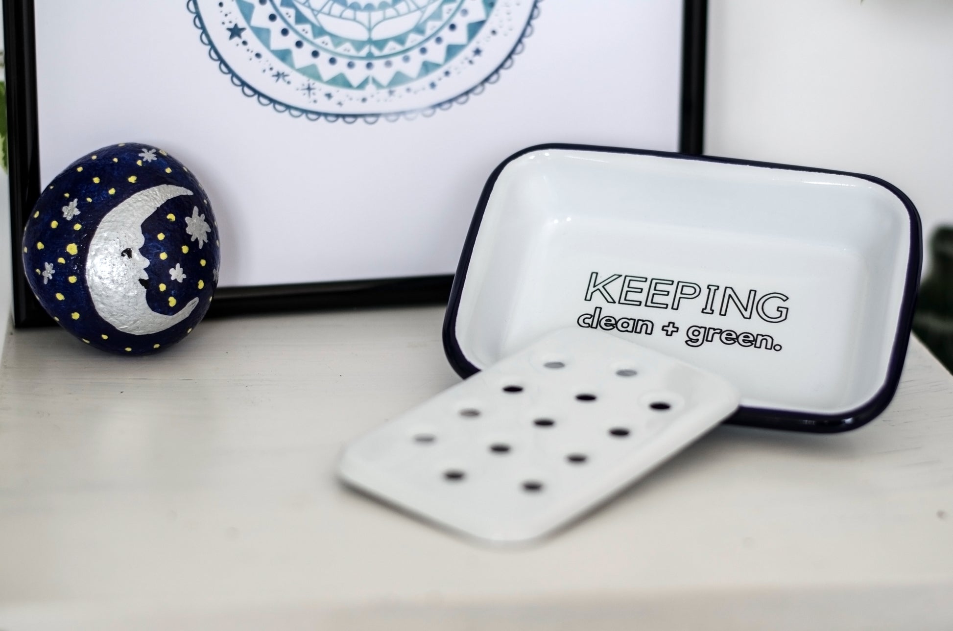 Keeping Clean + Green - Engraved Enamel Soap Dish - One Mama One Shed