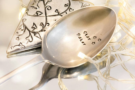 Star Baker - Hand Stamped Vintage Serving Spoon - One Mama One Shed